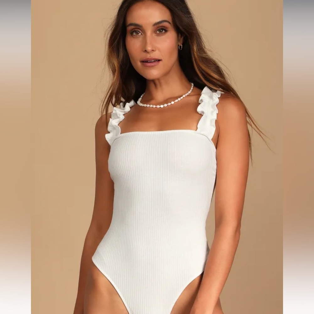 French VNLA tank top bodysuit with ruffle straps!